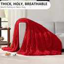L'AGRATY Chunky Knit Throw: 72''x84'' Chenille Blanket for Bed Couch - Handmade Thick Big Cable Knit - Large Crochet Rope for Home Decor (Red) by CozyNest Decor
