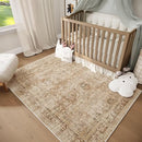Washable 3x5 Entryway Rug Indoor, Boho Non-Slip Silicone Backing Small Rugs for Kitchen Nursery Office Bedroom, 0.3" Neutral Oriental Throw Carpet with 0.16" Cushioning Pad, Brown/Multi by TinyTreasures Baby Boutique