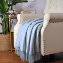 CUDDLE DREAMS Silk Throw Blanket with Hand-Knotted Fringe, Natural, Soft & Breathable (Ice Blue) by CozyNest Decor