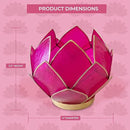 Blooming Lotus Capiz Shell Tealight Candle Holder, Handcrafted Decorative Tea Light Candleholder with Translucent Flower Petals for Ambient Illumination and Natural Elegance, Fuchsia by CozyNest Decor