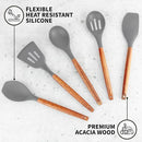 Zulay Kitchen Utensils Set Non-Stick Silicone Cooking Utensils Set with Authentic Acacia Wood Handles - 5 Piece Silicone Utensil Set - Kitchen Utensils Set with 464°F Heat Resistance - Gray by CozyNest Decor