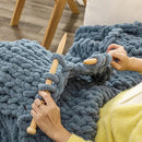 WESHIONGOO Chunky Knit Blanket Throw 40"×40" Knitted Throw Blankets for Couch Bed Fluffy Soft Blanket with Jumbo Chenille Yarn Thick 100% Handmade (Dusty Blue) by CozyNest Decor