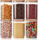 YUNCANG Glass Storage Jars 6 Pack 37oz Clear Glass Food Storage Containers with Airtight Bamboo Lid Stackable Kitchen Canisters for Candy,Cookie,Rice,Sugar,Flour,Pasta,Nuts and Spice Jars(Square) by CozyNest Decor