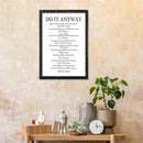 Do It Anyway Mother Teresa Wall Art Decor 16x11 Inch Wooden Framed Wall Hanging Sign (Black) by CozyNest Decor