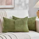 Fancy Homi 2 Packs Moss Green Lumbar Decorative Throw Pillow Covers 14x24 Inch for Couch Bed, Rustic Farmhouse Boho Home Decor, Soft Striped Corduroy Rectangle Accent Cushion Case 35x60 cm by CozyNest Decor