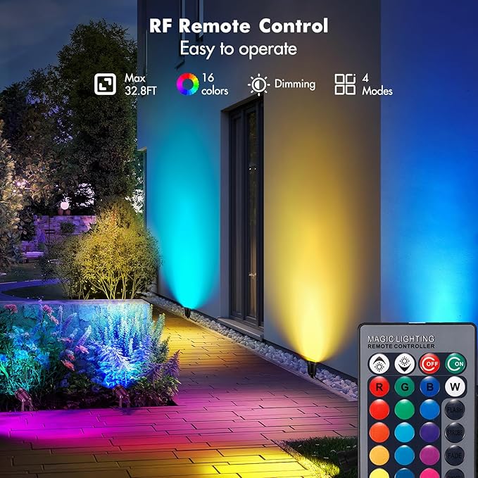 LemonBest Landscape Lighting - 6W RGB Color Changing Halloween Landscape Lights 120V Christmas Outdoor LED Spotlight with Remote Control Waterproof Spot Lights for Yard Garden Patio Driveway (4 Pack), photo 3 of 8
