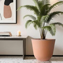 WORTH Garden Round Large Planter Pot 1-Pack, 17.5" Dia x 15.5" H - Durable Plastic Terracotta Plant Tree Pots with Vertical Stripe Textured Finish, Drainage Hole for Indoor Outdoor Front Porch Patio by GreenHaven Gardens