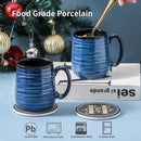 Hasense Coffee Mugs Set of 2, 12oz Ceramic Glazed Mugs with Handles, Blue Reactive Glazes Tea Cups Gift Set for Men and Women, Includes Gold Spoon & Coaster by CozyNest Decor