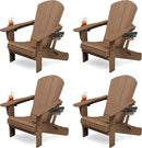 KINGYES Folding Adirondack Chair Set of 4, Dual Cup Holders & All-Weather HDPE, Wood-Like Patio Chair for Backyard, Camping, Pool & Fire Pit, Brown by GreenHaven Gardens