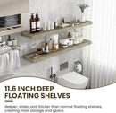 55 Inch Floating Shelves, 12 Inch Deep Floating Shelves for Wall, Floating Shelf with Invisible Brackets, Deep Shelves for Bathroom, Bedroom, Living Room, 1 Pack, Grey by CozyNest Decor