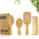 Bamboo Hair Brush Set, Natural Wooden Bamboo Comb Paddle Detangling Hairbrush for Hair Growth - Wide-tooth and Tail Comb Suitable for Thick/Thin/Curly/Dry Hair by TinyTreasures Baby Boutique