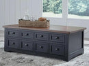 Signature Design by Ashley Wildenauer Farmhouse 2-Drawer Lift-Top Coffee Table with 2 Storage Bins Under Top and Casters, Light Brown & Black by CozyNest Decor