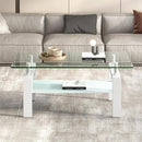 Glass Coffee Table Rectangle White Living Room Center Table, 39inch Transparent Tempered Glass Tabletop and Metal Frame, White + Clear Glass by CozyNest Decor