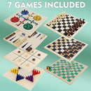 Juegoal 7-in-1 Wooden Board Game Set for Kids Adults, Tabletop Combo Classic Travel Portable Board Games (Chess, Checkers, Chinese Checkers, Backgammon, Parcheesi, Snakes and Ladders, Tic Tac Toe) by TinyTreasures Baby Boutique