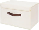 ANMINY Storage Bin with Lid Storage Boxes with PU Leather Handles PP Plastic Board Decorative Foldable Lidded Cotton Linen Fabric Home Cubes Baskets Closet Organizer Container - Beige, Large Size by TinyTreasures Baby Boutique