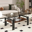 Glass Coffee Table Rectangle Living Room Center Table, with Gray Tempered Glass Tabletop and Brown MDF Layer,for Living Room and Office, Gray+Brown by CozyNest Decor