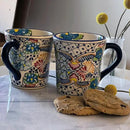 Encantada Handmade Hand-Painted Authentic Mexican Pottery Mugs (Multi Blue Green) by CozyNest Decor