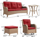Outdoor Wicker Patio Furniture Set - 6 Piece Rattan Patio Conversation Set with 2 Rocking Swivel Chairs,2 Ottomans,1 Sofa and 1 Side Table for Porch Deck Backyard Garden(Yellow/Red) by GreenHaven Gardens
