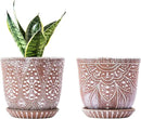 Gepege 6 Inch Beaded Ceramic Planter Set of 2 with Drainage Hole and Saucer for Plants, Indoor-Outdoor Large Round Succulent Orchid Flower Pot by GreenHaven Gardens