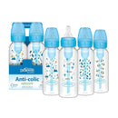 Dr. Brown's Natural Flow Anti-Colic Options+ Narrow Baby Bottle, Blue Nature, 8 oz/250 mL, with Level 1 Slow Flow Nipples, 0m+, 4 Pack by TinyTreasures Baby Boutique
