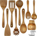Acacia Wood Kitchen Utensil Set 9PC-Natural Wooden Cooking Tools for Nonstick Pans&Stir Frying,Scratch-Proof&Heat Resistant,Sturdy&Lightweight with Spoon Rest (Kitchen Utensil Set 9PC) by CozyNest Decor