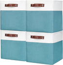 Collapsible Fabric Storage Cubes 11x11 Cube Storage Bins, 4 Pack Closet Baskets Box with Handles for Organizing, Shelf, Toys, Clothes, Home, Office, Nursery (Teal&White) by TinyTreasures Baby Boutique