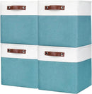 Collapsible Fabric Storage Cubes 11x11 Cube Storage Bins, 4 Pack Closet Baskets Box with Handles for Organizing, Shelf, Toys, Clothes, Home, Office, Nursery (Teal&White) by CozyNest Decor