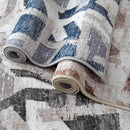Modern Abstract 5X7 Area Rug for Living Room Bedroom Washable, with Non-Slip Rubber Backing Print Faux Wool Thin, Brown Throw Large Carpet for Kids Playroom Dining Room Pet & Child Friendly by CozyNest Decor