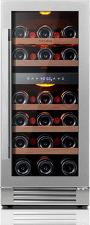 Ca'Lefort 15 Inch Wine Fridge, 28 Bottle Wine Cooler Refrigerator, 40-65°F Wine Refrigerator Glass Door, 3 LED Dual Zone Wine Fridge, Built-in or Freestanding Fridge for Home/Bar/Kitchen (3.0 cu.ft) by CozyNest Decor