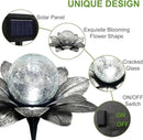LEWIS&WAYNE Solar Garden Lights Outdoor, 3 Pcs Silver Gray Lotus Flower Pathway Lamps with Cool White Crackle Glass Globe Led Lights for Patio Pathway Yard Balcony Garden Decorations by CozyNest Decor
