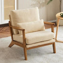 Karl home Accent Chair Wide Armrest Mid-Century Lounge Chair Teddy Fleece Armchair with Lumbar Pillow & Solid Wood Frame for Living Room, Bedroom, Balcony, Khaki by CozyNest Decor