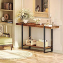 Huuger 47.2 Inch Entryway Table, 2-Tier Industrial Console Sofa Table, Accent Table with Storage, for Entry, Hallway, Entrance, Foyer, T-Shaped Metal Frame, Rustic Brown by CozyNest Decor