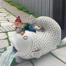 Gnome Fish Sculpture - Eco-Friendly Resin Gutter Diverter Rain, Outdoor Decor Sculpture, Garden Animal Statue, Gutter Downspout Splash Block, Decorative Extension, Ideal for 3"x4" Downspouts by GreenHaven Gardens