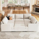 Nolany Modular Sectional Couch with Storage Ottoman, Corduroy Sleeper Sectional Sofa with Chaise, Sectional Couches for Living Room, Beige by CozyNest Decor