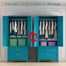 71'' Farmhouse Metal Wardrobe Cabinet with Hanging Rod, 2 Barn Door Wardrobe Closet with Adjustable Shelves,2 Drawer,for Dining Room,Bedroom,Living Room, Cloak Room,Office (Peacock Blue) by CozyNest Decor