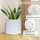ARNIS Modern Planter Pots, Set of 2 Round Large Planters with Stand, Decorative Floor Planters, Metal Pots with Drainage Holes for Living Room, Office, Garden or Balcony, 8.25 &10.5 Inch, White & Gold by CozyNest Decor