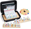 Mexican Train Dominoes Set with 4 Wooden Trays/Racks and Portable Carrying Case,Travel Colorful Double 12 Dominoes - 91 Numbered Tiles,for Kids and Adults by TinyTreasures Baby Boutique