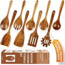SPATUAMZ Wooden Kitchen Utensils Set, Smooth Finished Wooden Spoons for Cooking, Natural Teak Cooking Utensils Set of 9 for Nonstick Pans and Cookware by CozyNest Decor