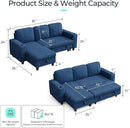 LINSY HOME Sectional Sleeper Sofa with Pull Out Couch Bed - Convertible Plush Corduroy Cloud Couch with Storage Chaise & USB Charging, Comfy L Shaped Modular Couches for Living Room Apartment, Blue by CozyNest Decor