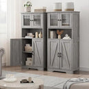 GarveeHome 54in Tall Bathroom Cabinet, Farmhouse Storage Cabinet with Glass Doors and Adjustable Shelves, Freestanding Kitchen Pantry Cabinets, Cupboard for Living Room, Dining Room, Gray by CozyNest Decor
