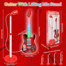 Kids Guitar and Microphone Playset with 4 Strings, Electric Guitar Kit with Lifting Mic Stand, Toddler Toys Musical Instruments Starter Kit, Karaoke Machine Toys for Boys Girls Christmas Guitars Gifts by TinyTreasures Baby Boutique