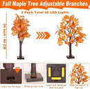 2 Pack 24 Inch Prelit Fall Maple Tree Fall Decor with 48 LED Timer Battery Operated Artificial Fall Light Up Tree Pumpkin Maple Acorn for Fall Thanksgiving Decorations Table Home Indoor Autumn Harvest by CozyNest Decor