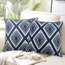 Alysheer Embroidered Decorative Throw Pillow Covers 18x18 inches Set of 2 Pieces, Boho Geometric Modern Chic Classic Pattern Cotton Cushion Cases for Sofa Couch Bed Living Room(Navy Blue) by CozyNest Decor
