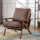 Wahson Brown Leather Accent Chair Mid Century Modern Chair, Retro Upholstered Armchair with Wood Frame and Removable PU Cushions, Large Compfy Leisure Slipper Chair for Living Room/Bedroom by CozyNest Decor