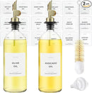 Olive Oil Dispenser Bottle - Includes 55 Kitchen Essential Labels - Cooking Oil Bottles for Kitchen, Coffee Syrup Dispenser - Pourer Spout with 16.9 fl oz Glass Container Cruet - 2pcs, Gold by CozyNest Decor