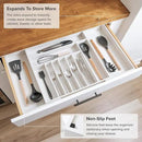 Premium Silverware, Flatware and Utensil Organizer for Kitchen Drawers, Food-Safe Contract Grade, Expandable from 18 to 33 In, White Bamboo by CozyNest Decor