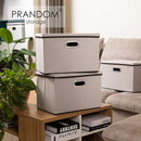 PRANDOM Large Foldable Storage Bins with Lids [3-Pack] linenFabric Decorative Storage Boxes Organizer Containers Baskets Cube with Handles Divider for Bedroom Closet Office Light Grey(17.7x11.8x11.8) by TinyTreasures Baby Boutique