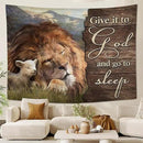 yowecso Lion and Lamb Tapestry Give It To God And Go To Sleep Tapestry Wall Hanging for Bedroom Christian Religious Tapestries Aesthetic Wall Decor for Home Dorm Living Room 50"x60" by CozyNest Decor