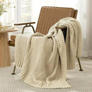 Amélie Home Chenille Knit Throw Blanket for Couch, Chevron Texture Decorative Soft Blanket for Sofa, Bed & Chair, 50"x60", Beige by CozyNest Decor