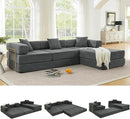 108" Oversized Convertible Sleeper Sofa Bed, Corduroy L Shape Sectional Couch, Folding Sofa Bed with Side Pocket, Modern Cloud Floor Mattress Couch, Modular Sofa for Living Room, Grey by CozyNest Decor